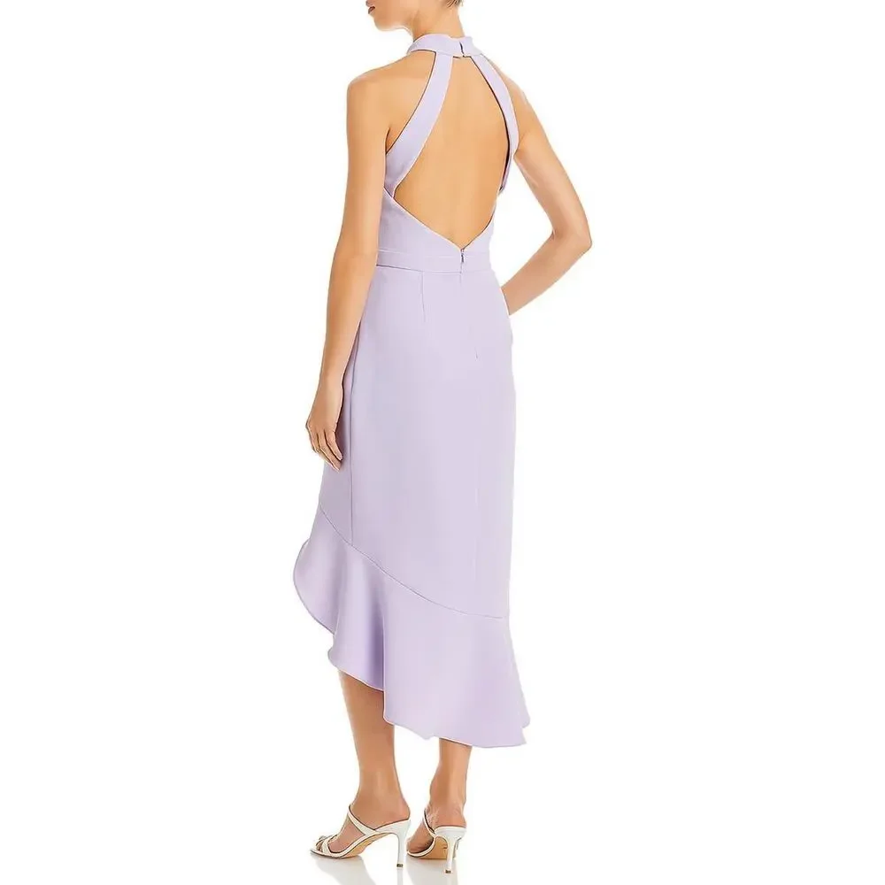 Aqua Lilac Crepe Scoop Neck Ruffle Midi‎ Dress Size 12